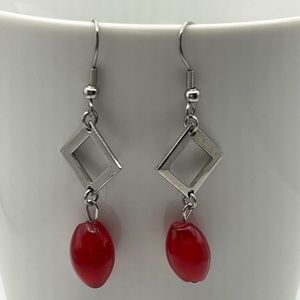 Red and silver Earrings